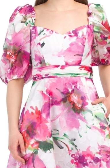 theia Oeganza Multi Floral Print Tea Leght Cocktail Dress - Picture 4 of 17